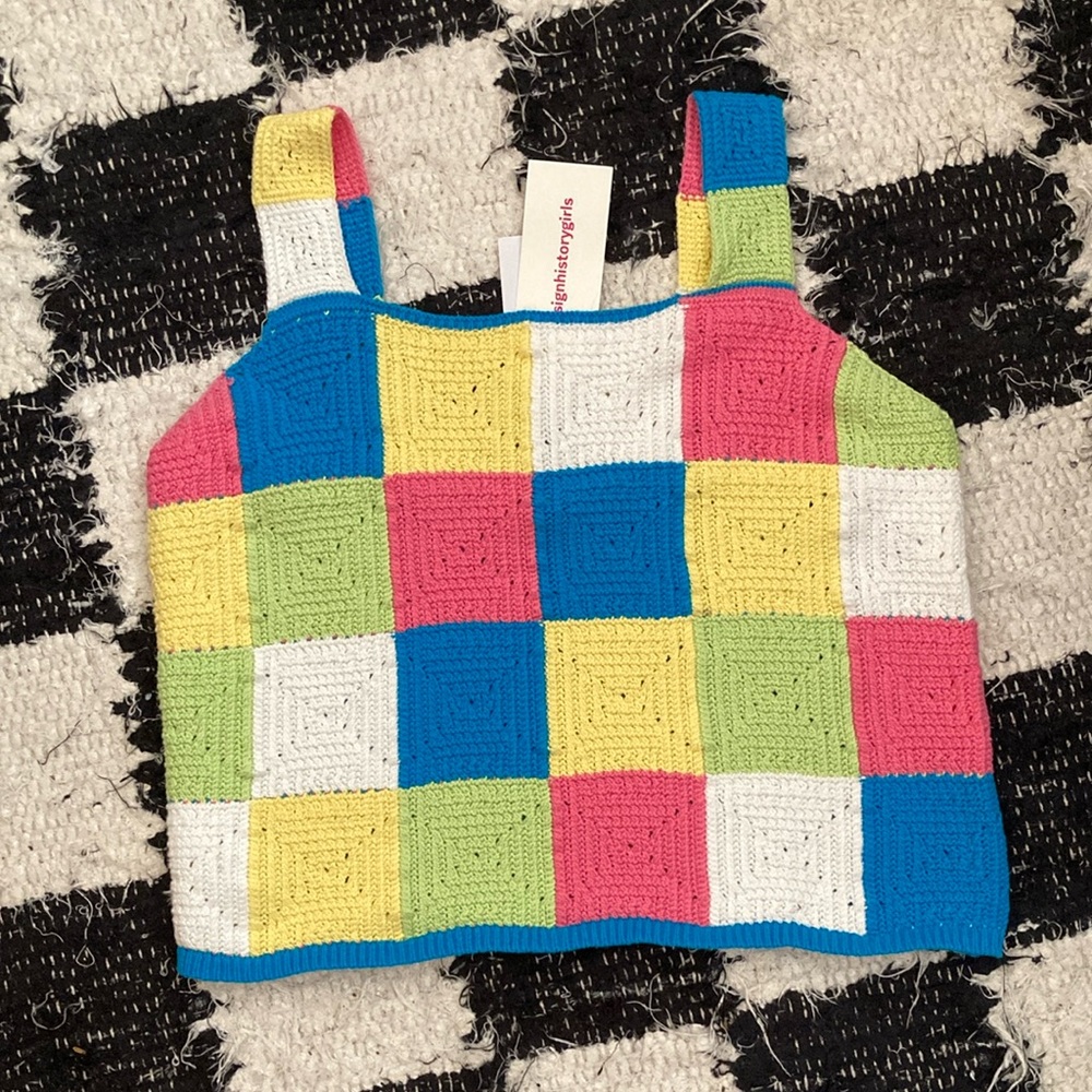 Colorful Checkered Knit Tank Top Girls XL Brand New